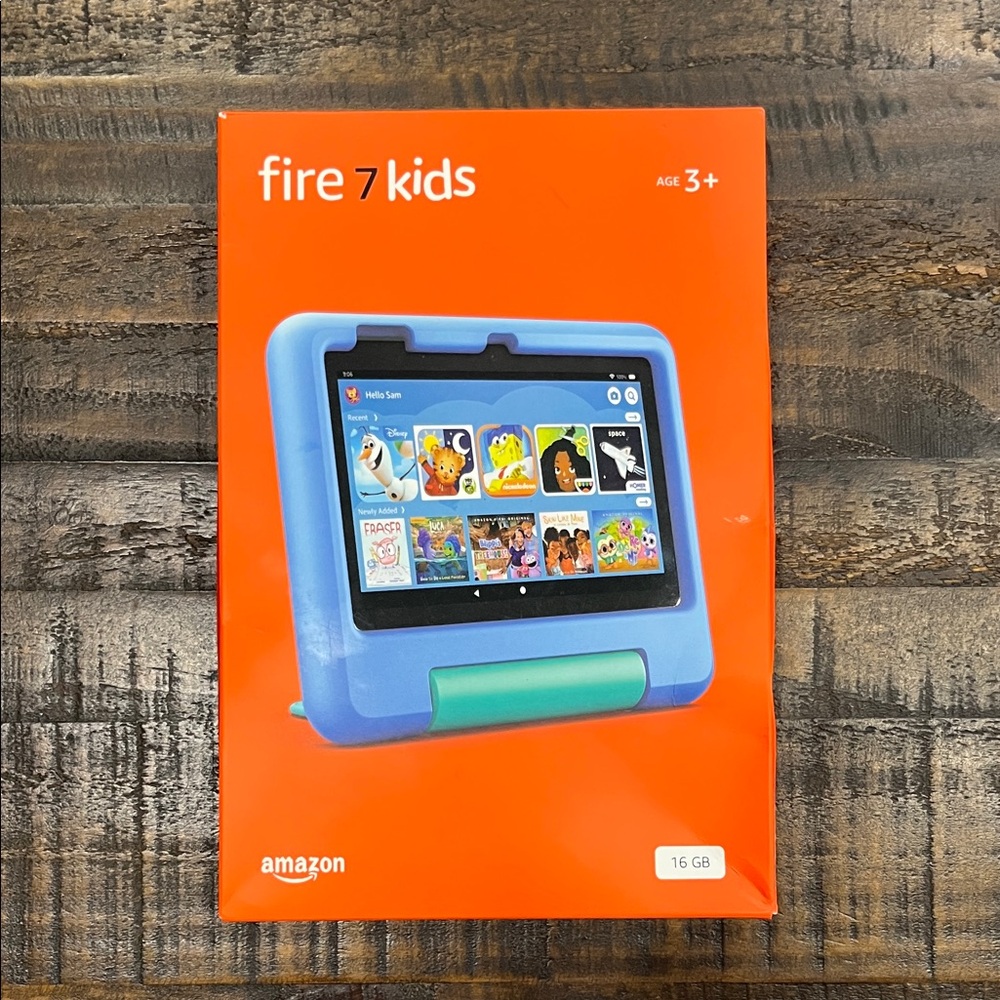 Amazon Fire 7 Kids Tablet in Blue with Green Stand